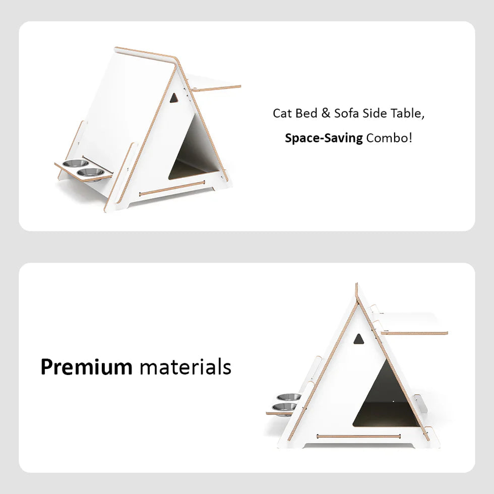 Livara Triangular Solid Wood Cat Side Table - Modern Living Room, Private Nook