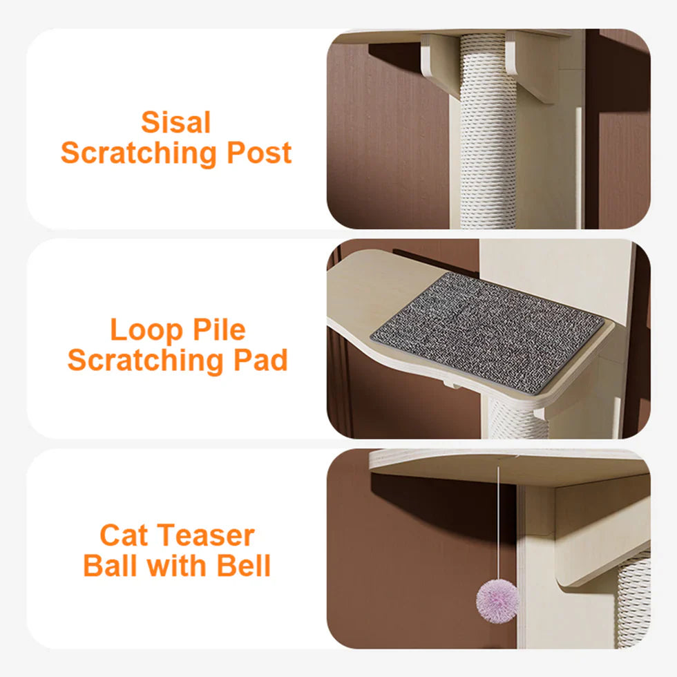 Livara Wall-Mounted Cat Tree Tower - Apartment Living, Sisal Scratching Post, Space-Saving Design