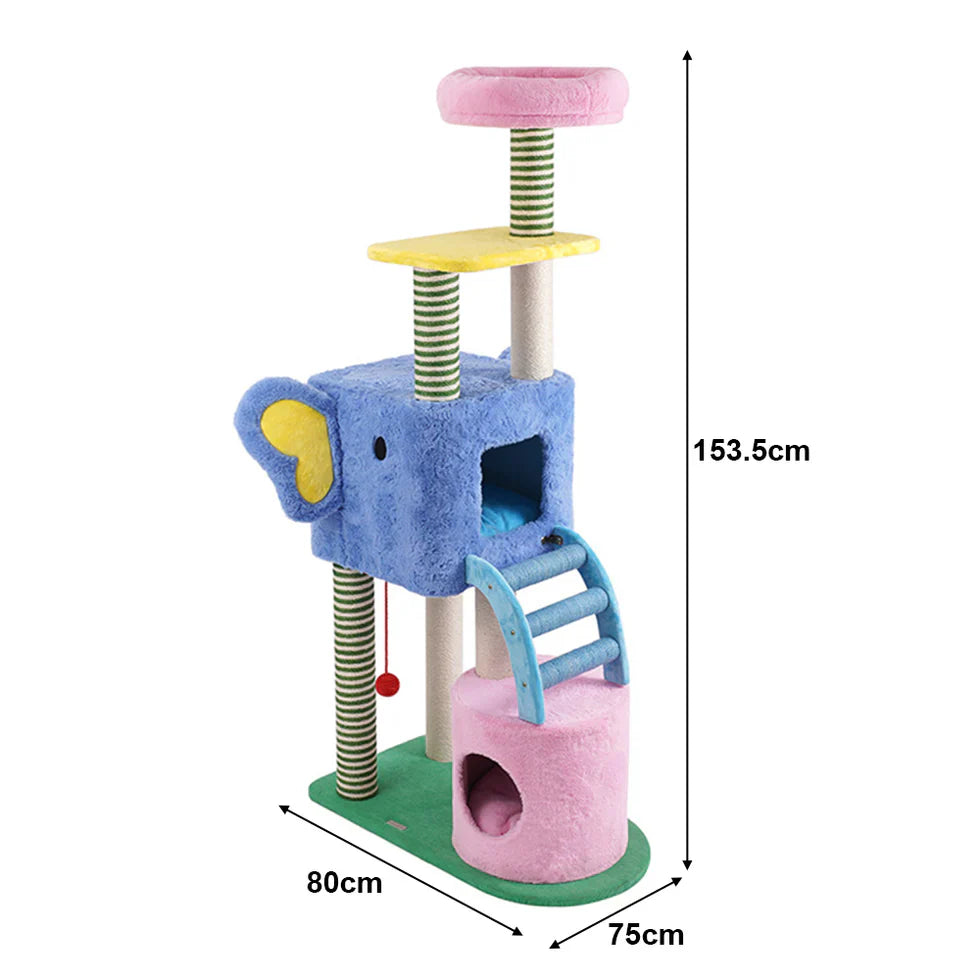 Livara Solid Rubberwood Cat Tree Tower - Pet Comfort, Curved Ladder, Multi-Level Platforms