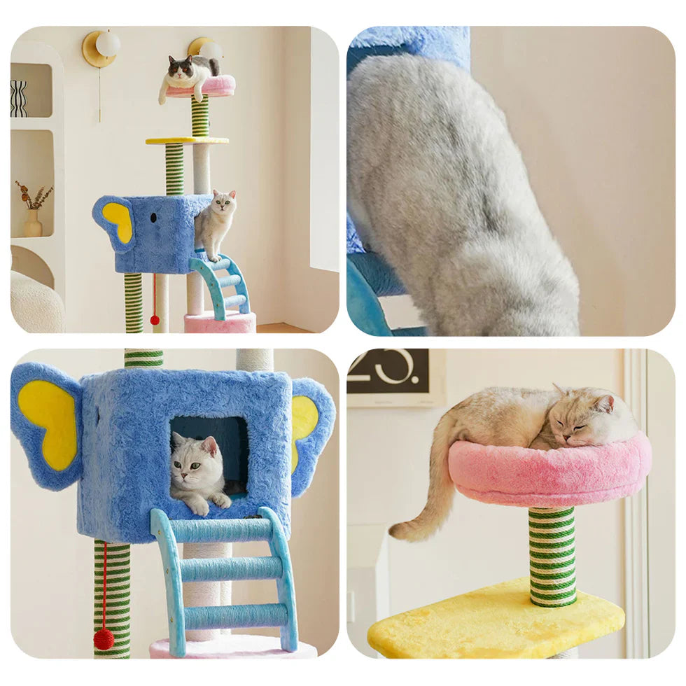 Livara Solid Rubberwood Cat Tree Tower - Pet Comfort, Curved Ladder, Multi-Level Platforms