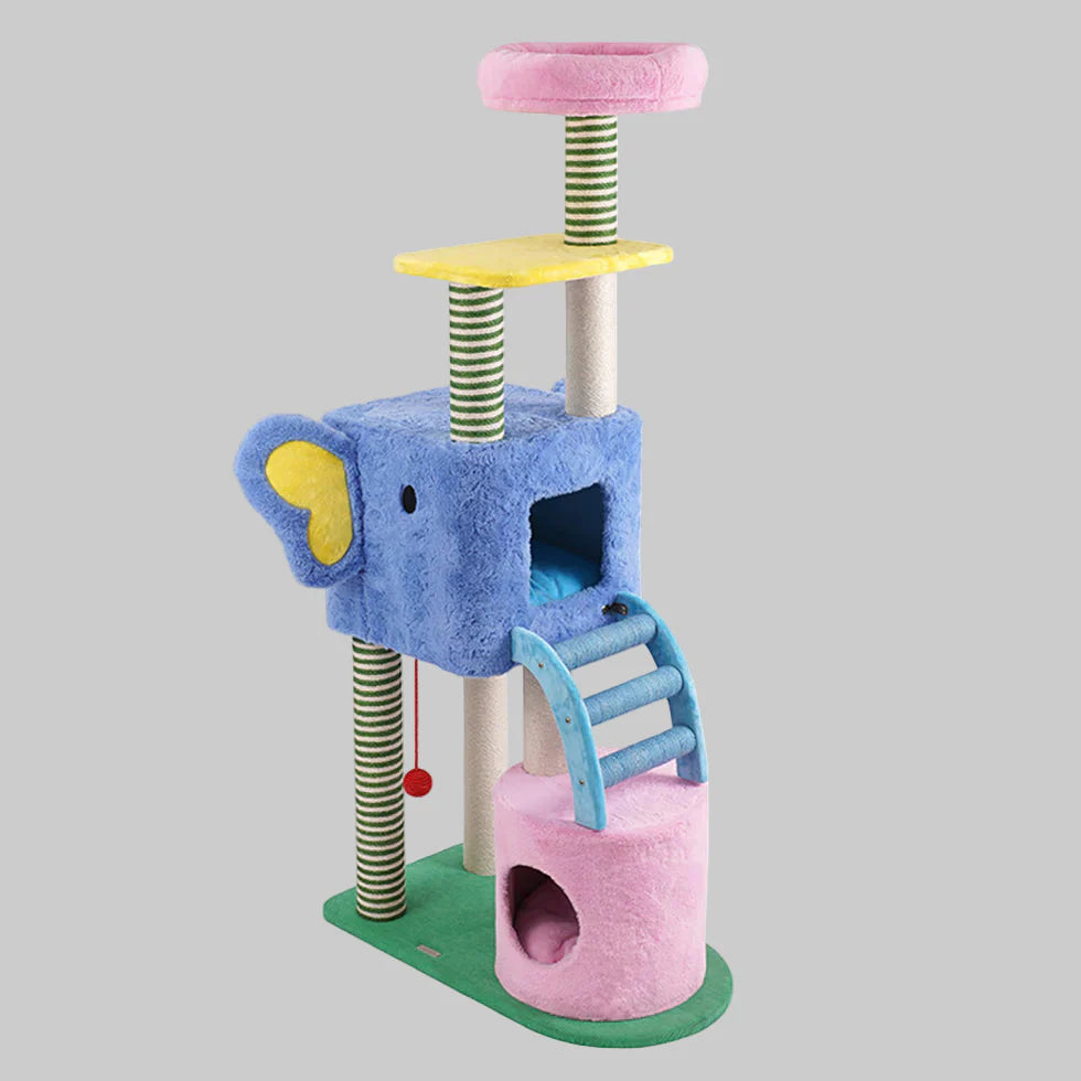 Livara Solid Rubberwood Cat Tree Tower - Pet Comfort, Curved Ladder, Multi-Level Platforms