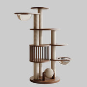 Livara Solid Rubberwood Cat Tree Tower - Pet Comfort, Semi-Enclosed Rest Areas