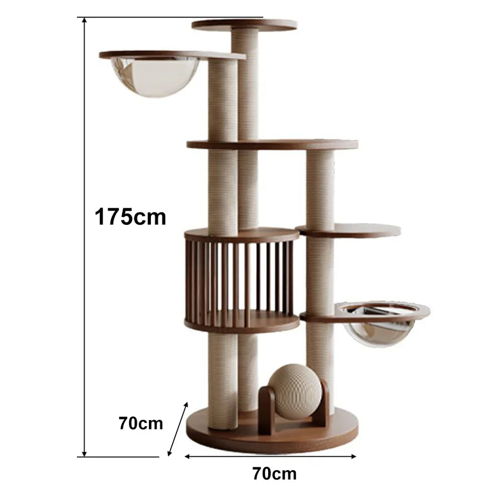 Livara Solid Rubberwood Cat Tree Tower - Pet Comfort, Semi-Enclosed Rest Areas