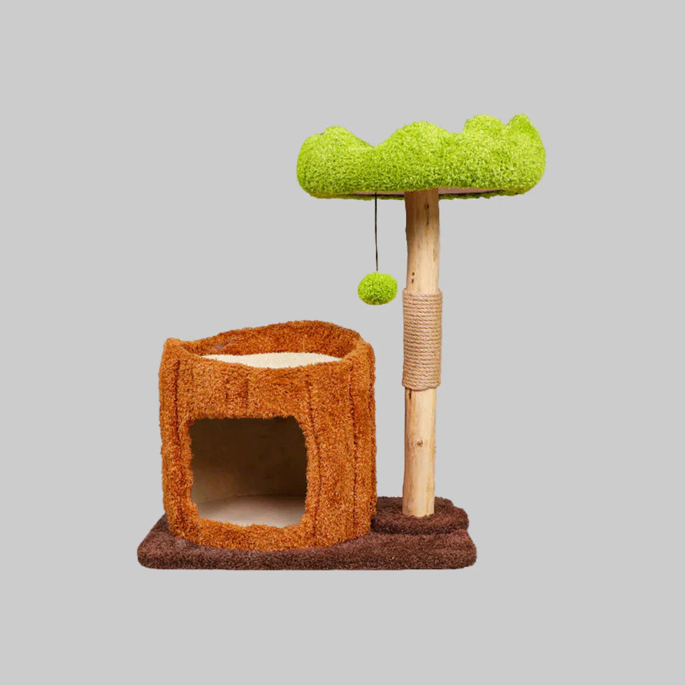 Livara Pine Wood Cat Tree Tower - Pet Comfort, Reversible Pads, Multi-Level Platforms