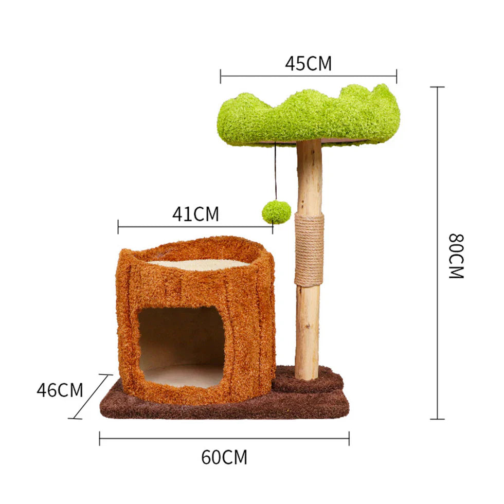 Livara Pine Wood Cat Tree Tower - Pet Comfort, Reversible Pads, Multi-Level Platforms