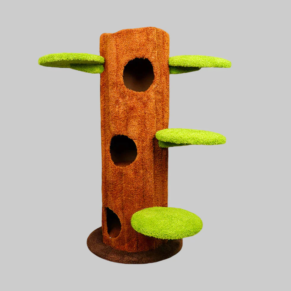 Livara Pine Wood Cat Tree Tower - Pet Comfort, Reversible Pads, Multi-Level Platforms