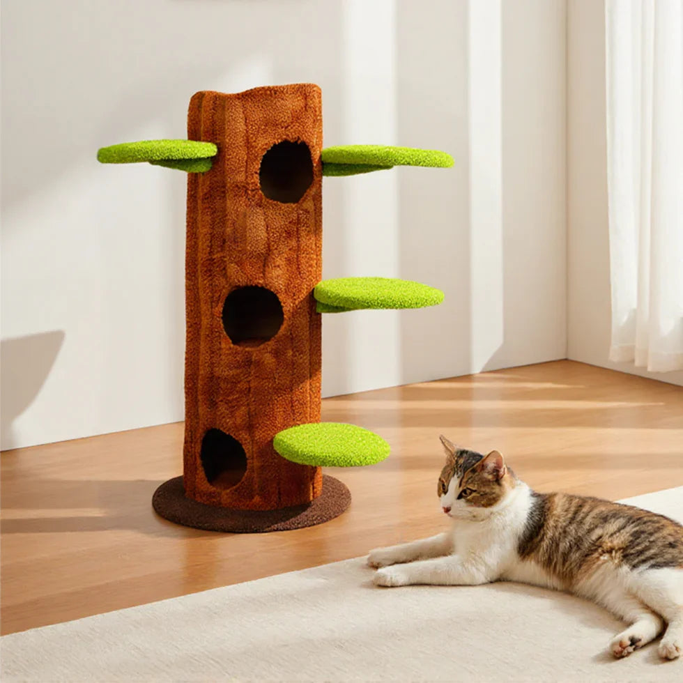 Livara Pine Wood Cat Tree Tower - Pet Comfort, Reversible Pads, Multi-Level Platforms