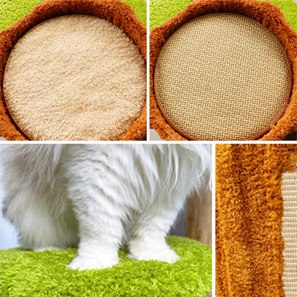 Livara Pine Wood Cat Tree Tower - Pet Comfort, Reversible Pads, Multi-Level Platforms