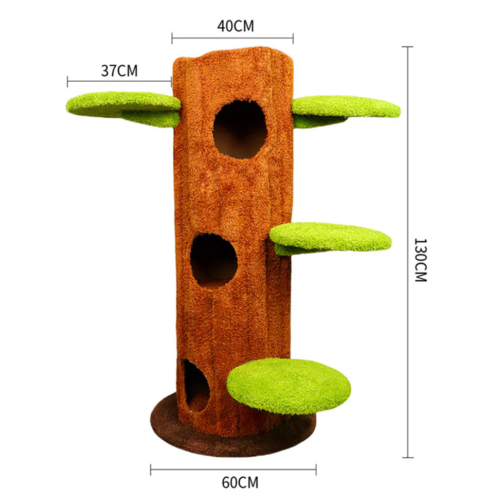 Livara Pine Wood Cat Tree Tower - Pet Comfort, Reversible Pads, Multi-Level Platforms