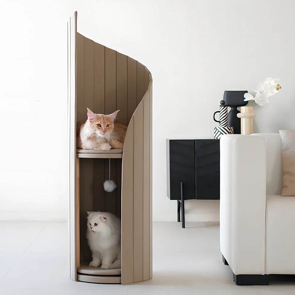 Livara MDF Lighthouse Cat Tree Tower - Pet Comfort, Ash Wood Accents, Felt Surfaces