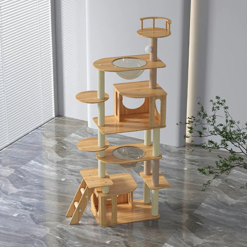 Livara MDF Cat Tree Tower - Pet Comfort, Enclosed Hideaways, Vertical Climbing Design