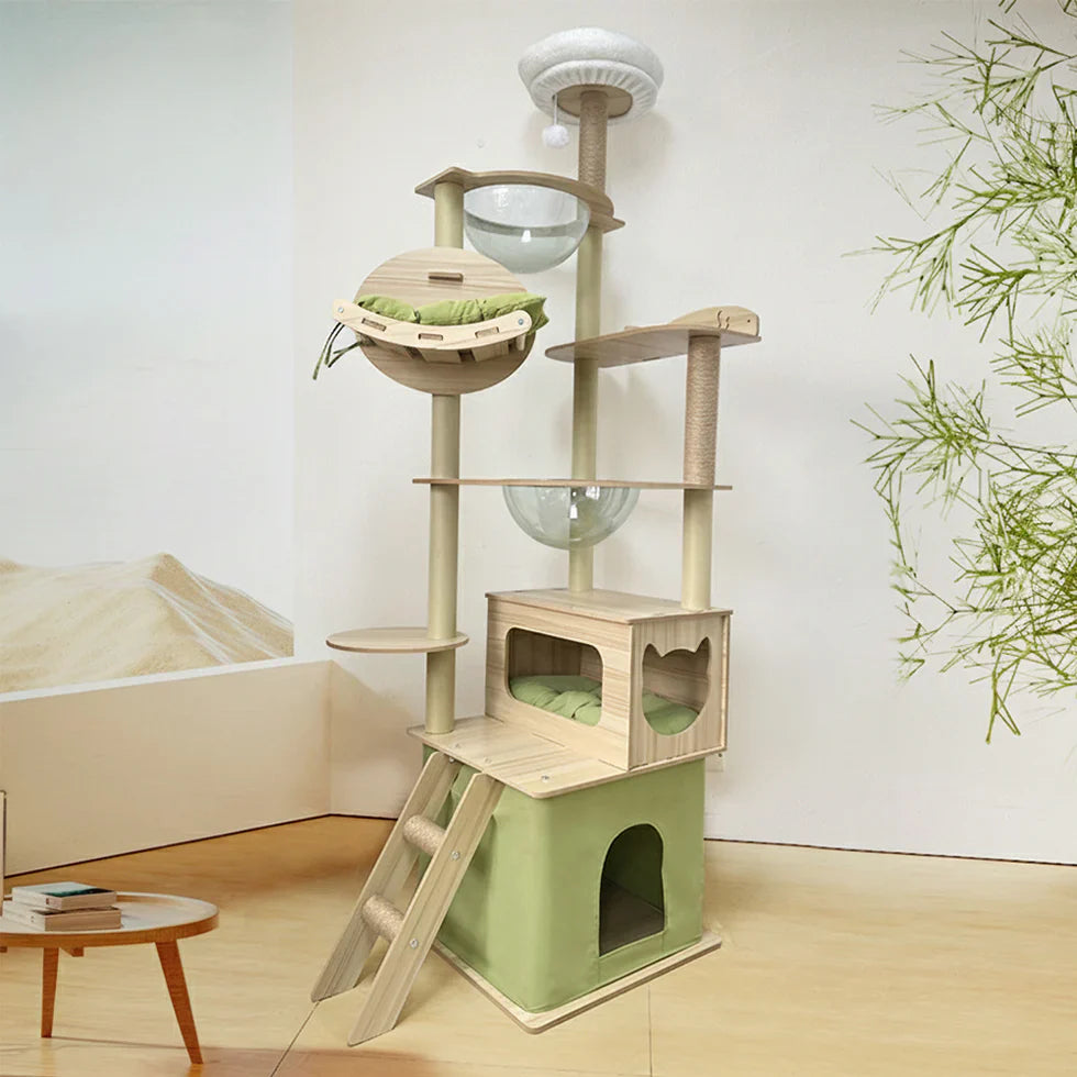 Livara MDF Cat Tree Tower - Pet Comfort, Enclosed Hideaways, Vertical Climbing Design