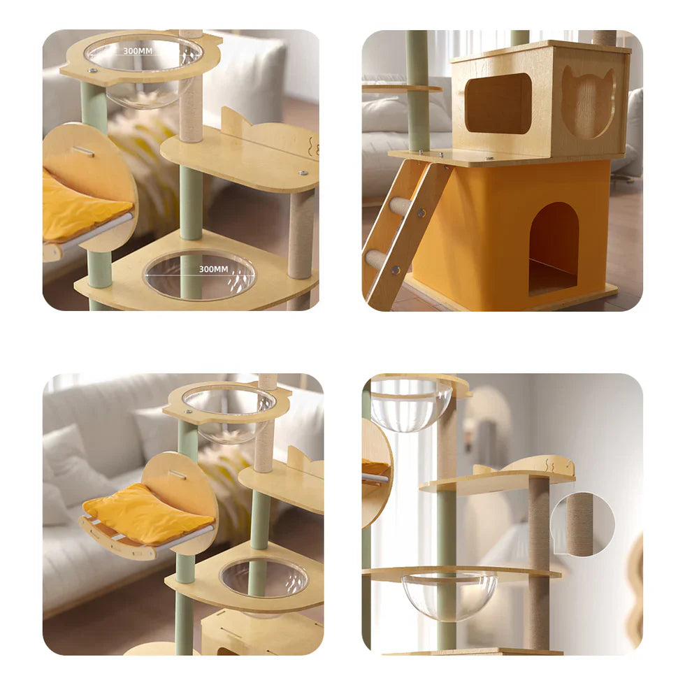Livara MDF Cat Tree Tower - Pet Comfort, Enclosed Hideaways, Vertical Climbing Design