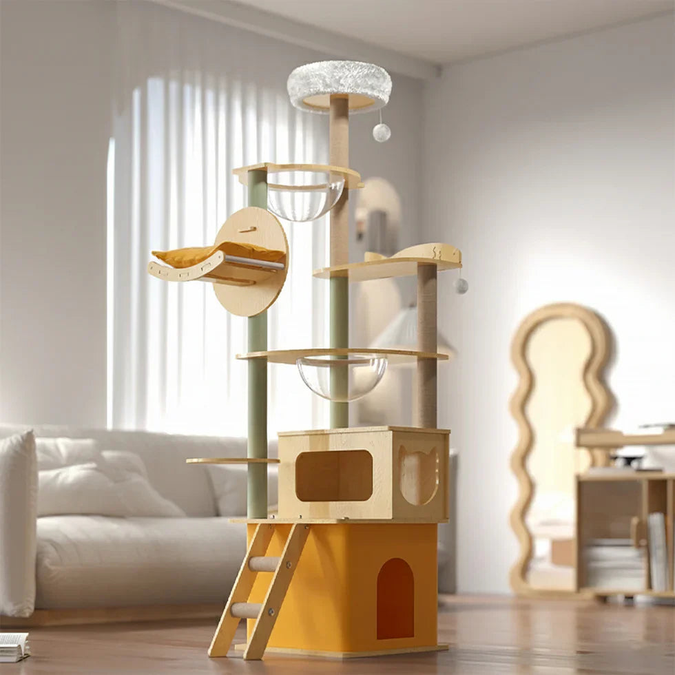 Livara MDF Cat Tree Tower - Pet Comfort, Enclosed Hideaways, Vertical Climbing Design