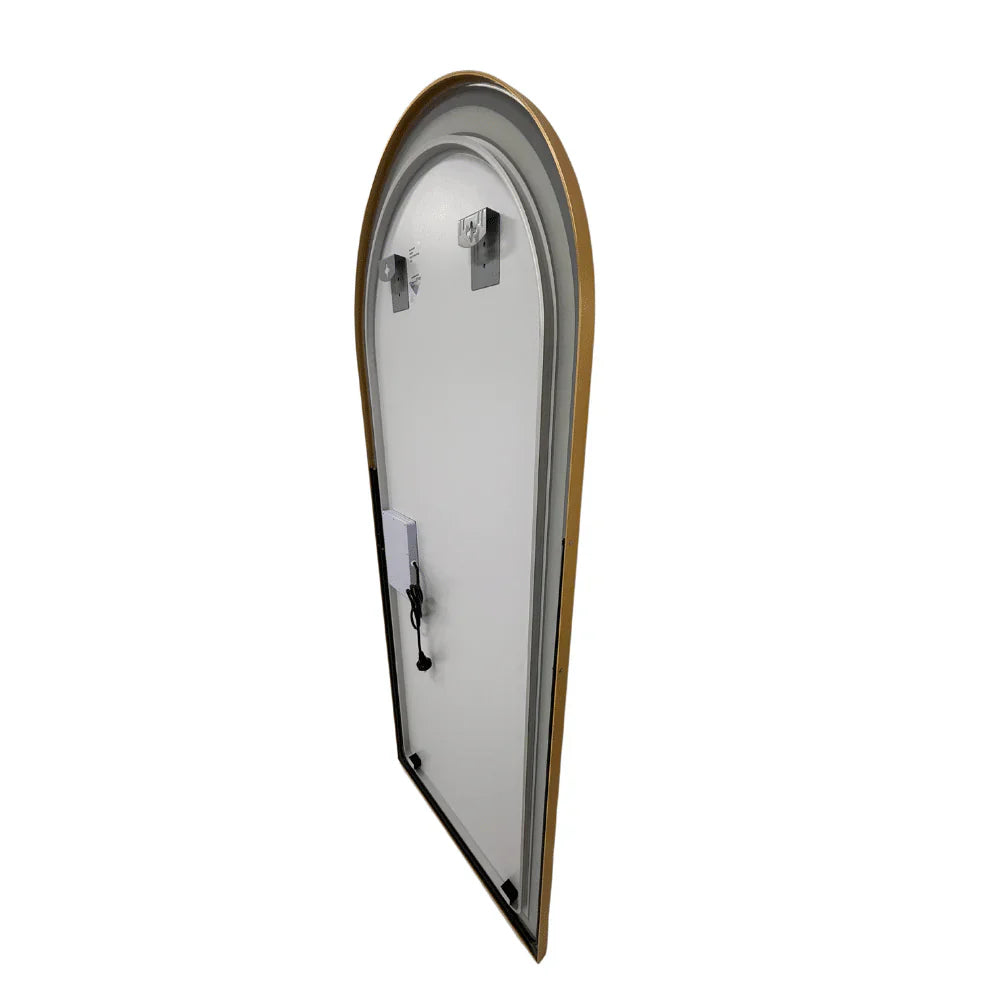 Livara Arched LED Aluminium Full-Length Mirror - Bedroom & Hallway, Gold Frame, Dimmable Lighting