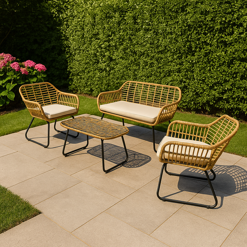 Modern Outdoor Lounge Set – 4-Piece Rattan Patio Furniture