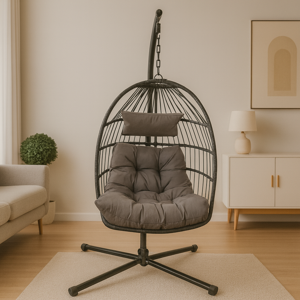 Livara Foldable Rattan Egg Chair - Apartment Living, Steel Frame, Hanging Stand