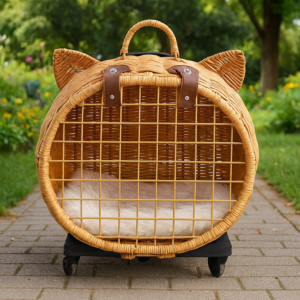 Livara Wicker Cat Carrier Trolley - Travel-Ready, Wheels, Extendable Handle