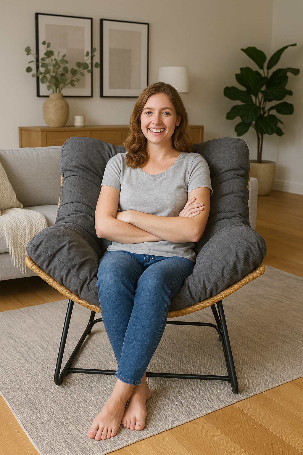 Livara Rocking PE Rattan Chair - Modern Living Room, Steel Frame