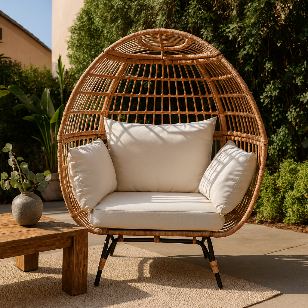 Livara PE Rattan Egg Chair - Modern Living Room, 9-Part Steel Frame