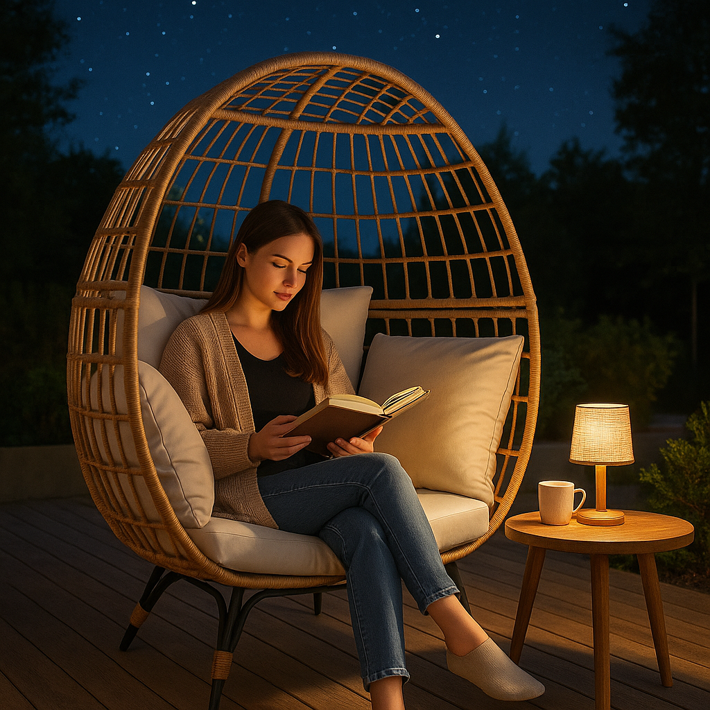 Livara PE Rattan Egg Chair - Modern Living Room, 9-Part Steel Frame