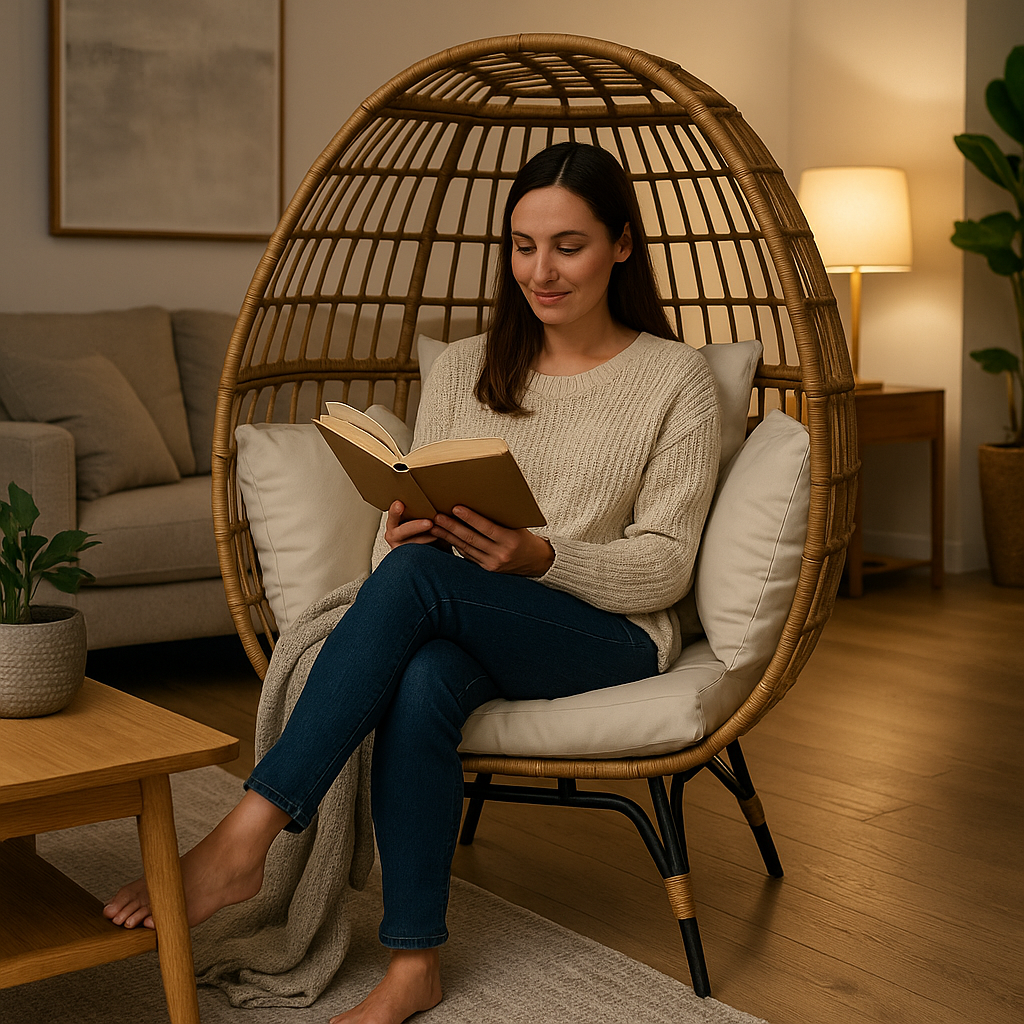 Livara PE Rattan Egg Chair - Modern Living Room, 9-Part Steel Frame