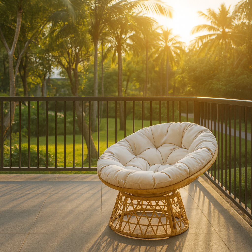 Livara PE Rattan Papasan Chair - Modern Living Room, Steel Frame, Thick Cushion