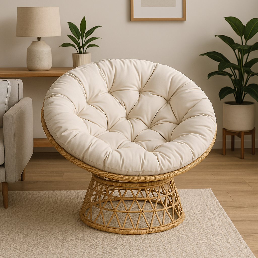 Livara PE Rattan Papasan Chair - Modern Living Room, Steel Frame, Thick Cushion