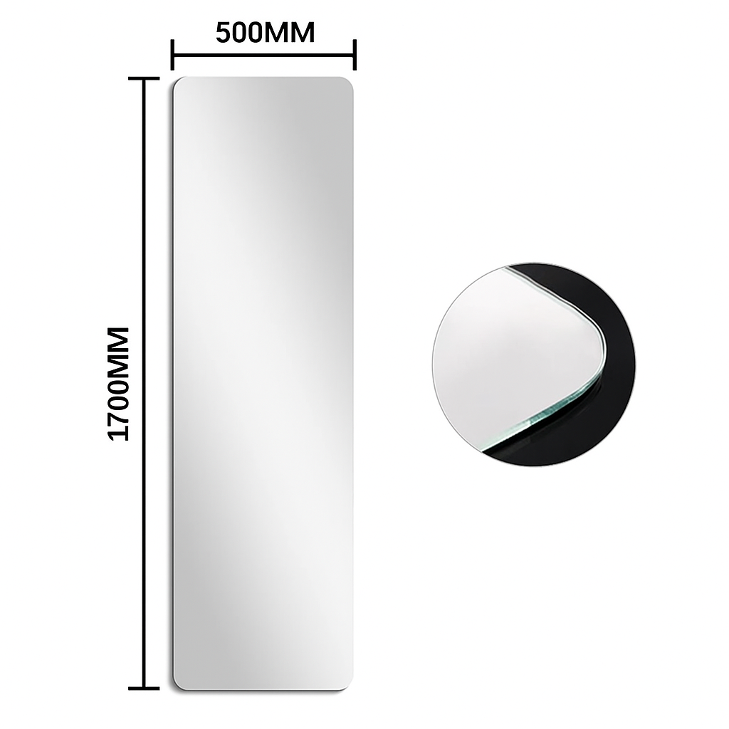 Livara Frameless Full-Length Mirror - Bedroom & Hallway, Ultra-Clear Glass, Wood Base