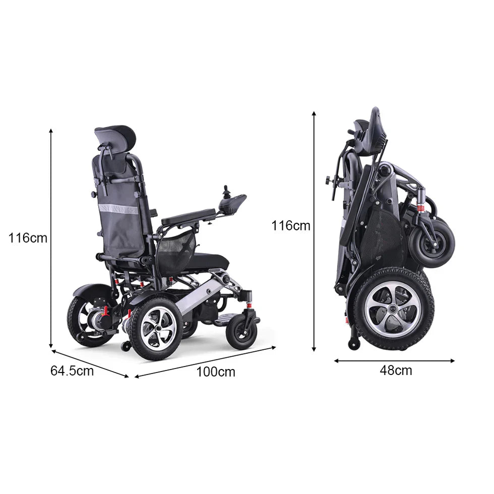Livara Foldable Aluminium Electric Wheelchair - Compact Travel, Dual 250W Motors, Reclining Backrest