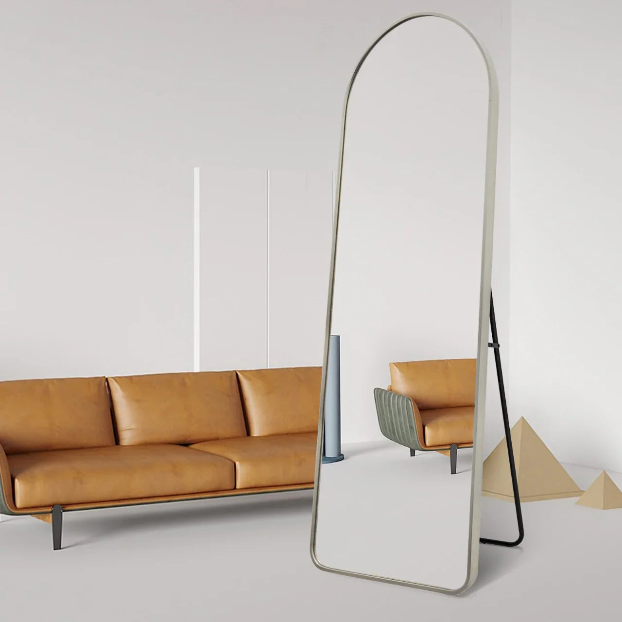 Livara Arched Metal Full-Length Mirror - Bedroom & Hallway, Silver Frame, Powder-Coated Finish