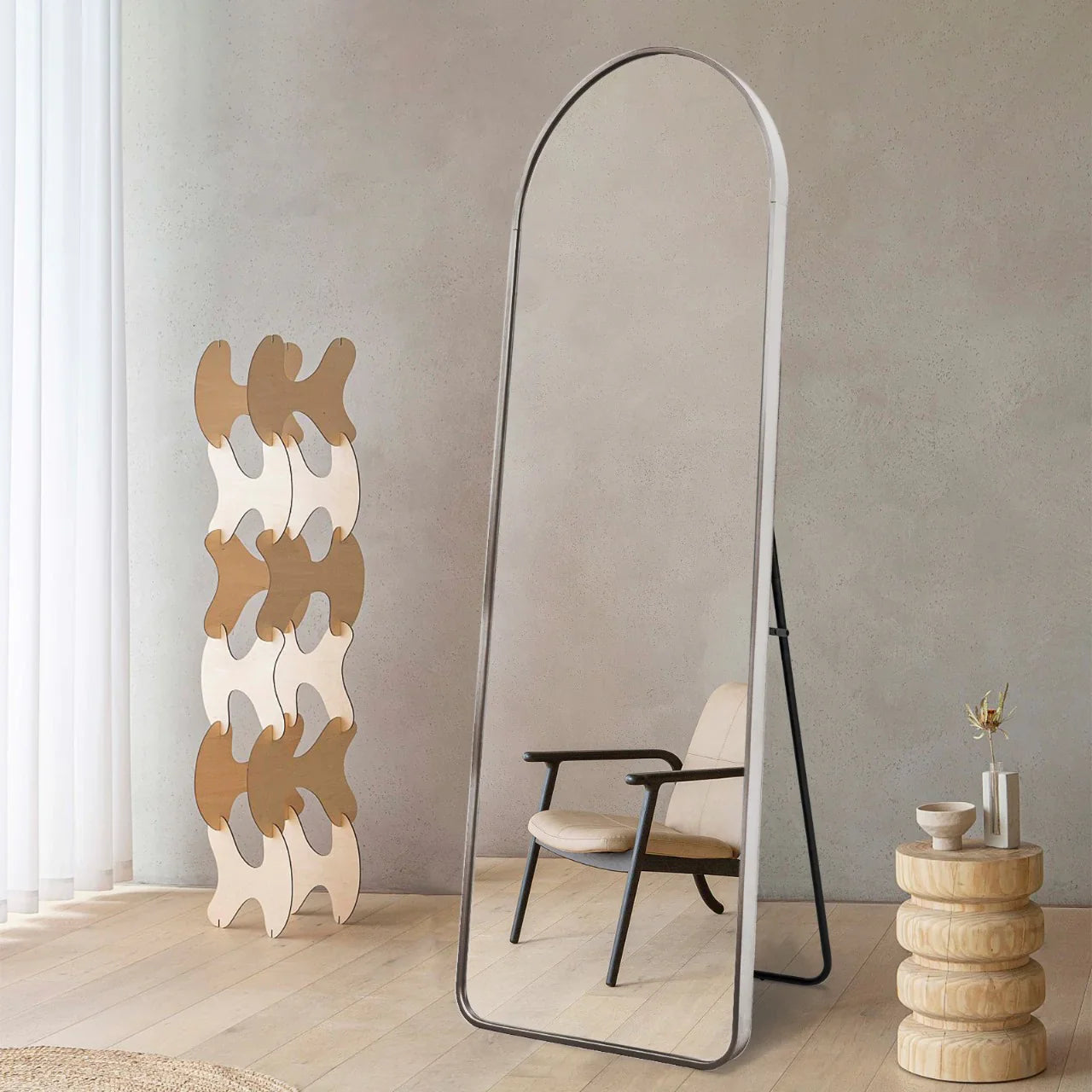 Livara Arched Metal Full-Length Mirror - Bedroom & Hallway, Silver Frame, Powder-Coated Finish