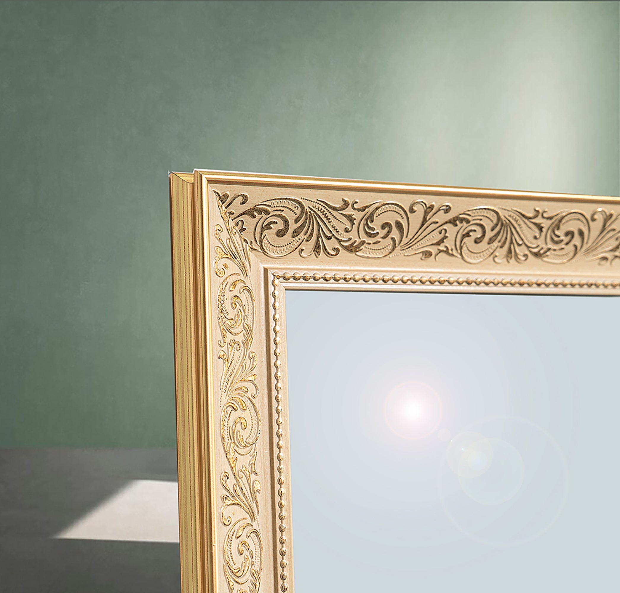 Livara Ornate Wall Mirror - Modern Decor, Baroque Frame, Metallic Beige Finish