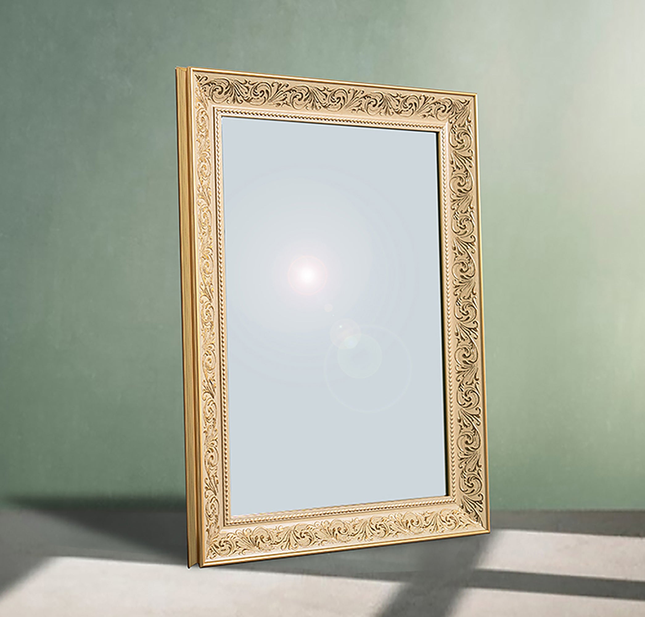 Livara Ornate Wall Mirror - Modern Decor, Baroque Frame, Metallic Beige Finish