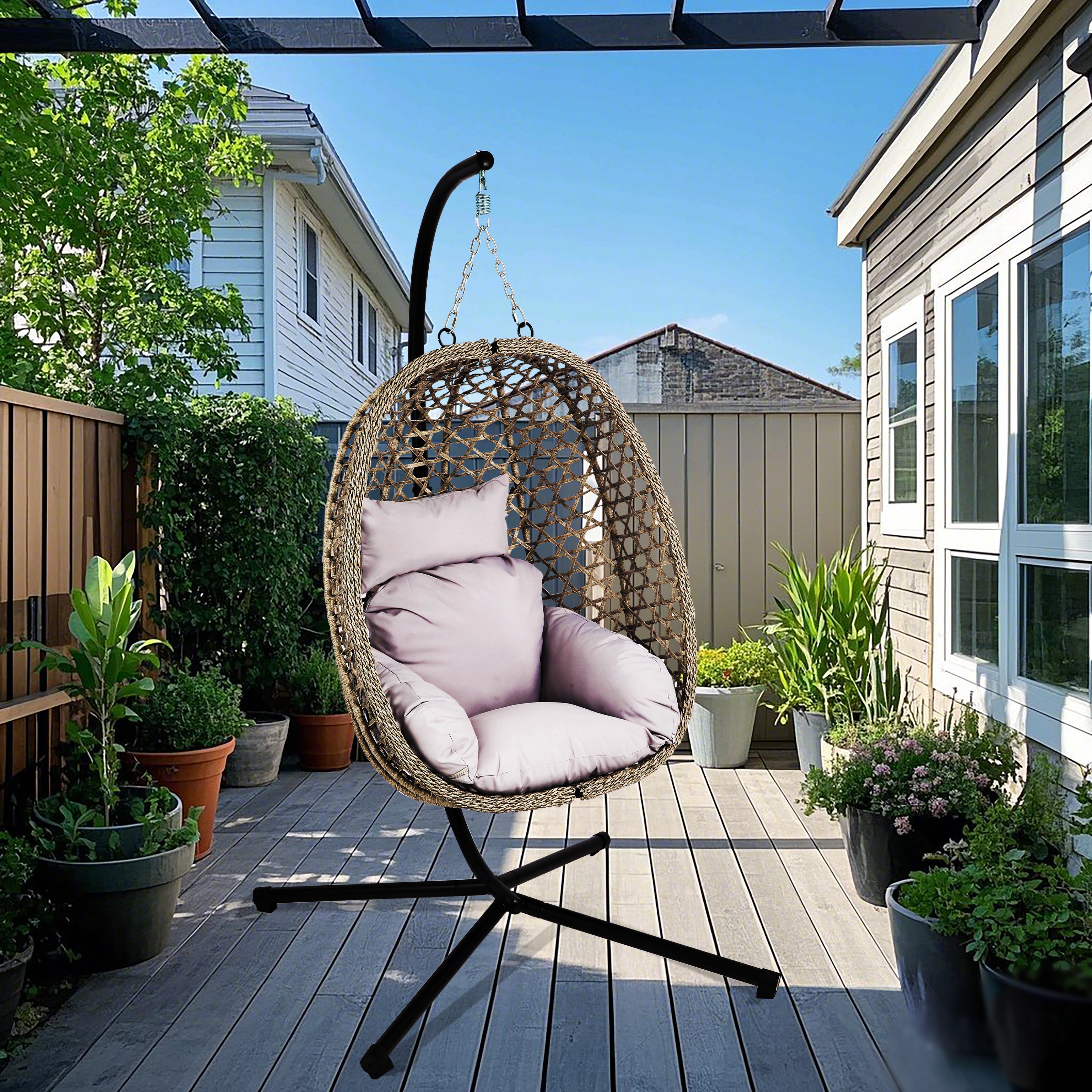 Livara Foldable Rattan Egg Chair - Apartment Living, Steel Frame, Thick Cushion