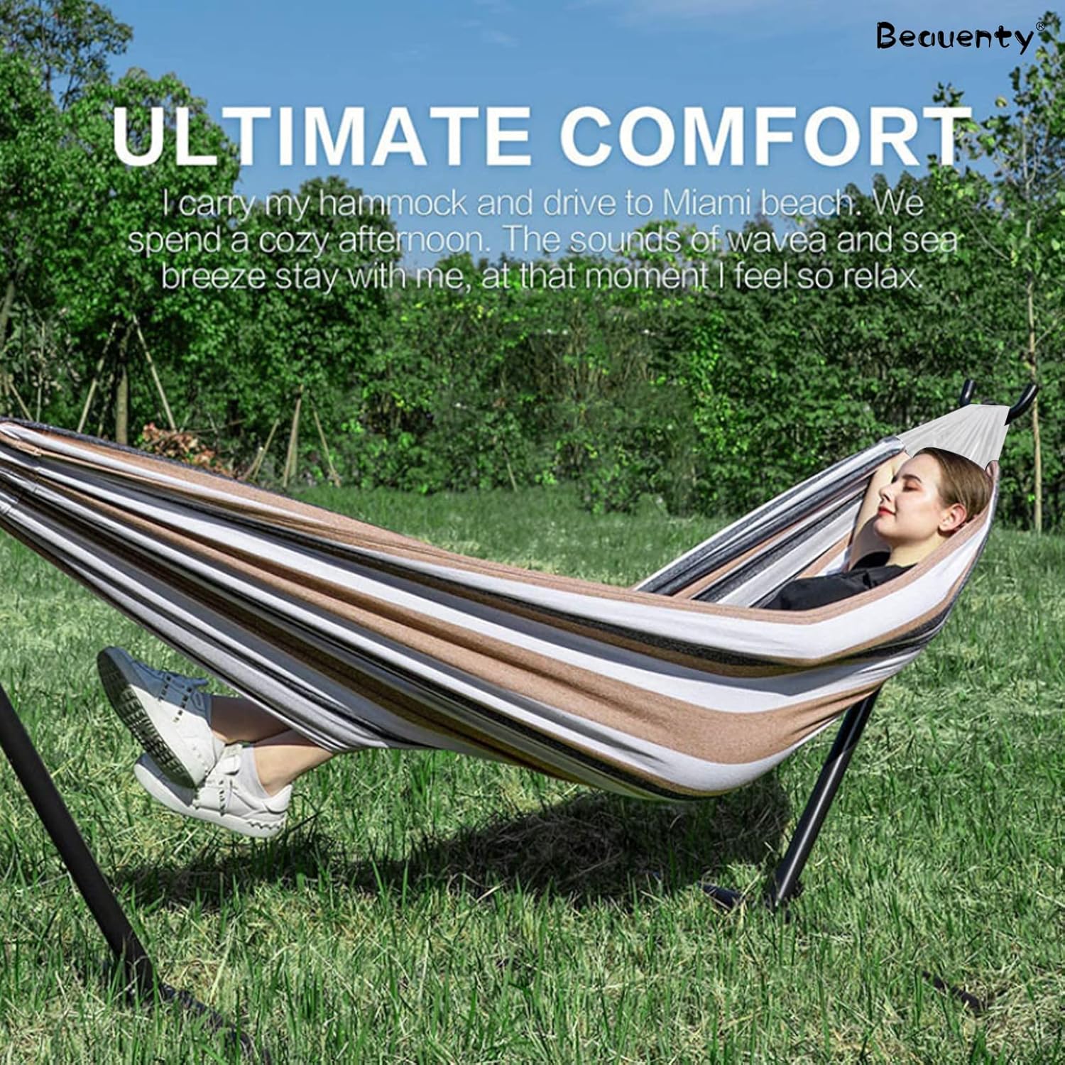 Livara Heavy-Duty Steel-Frame Hammock Set - Camping & Travel, 2-Person, Carry Bag