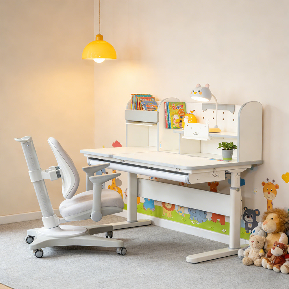 Livara Adjustable Kids Study Desk & Chair Set - Kids 5-12, Tiltable Desktop, Lumbar Support