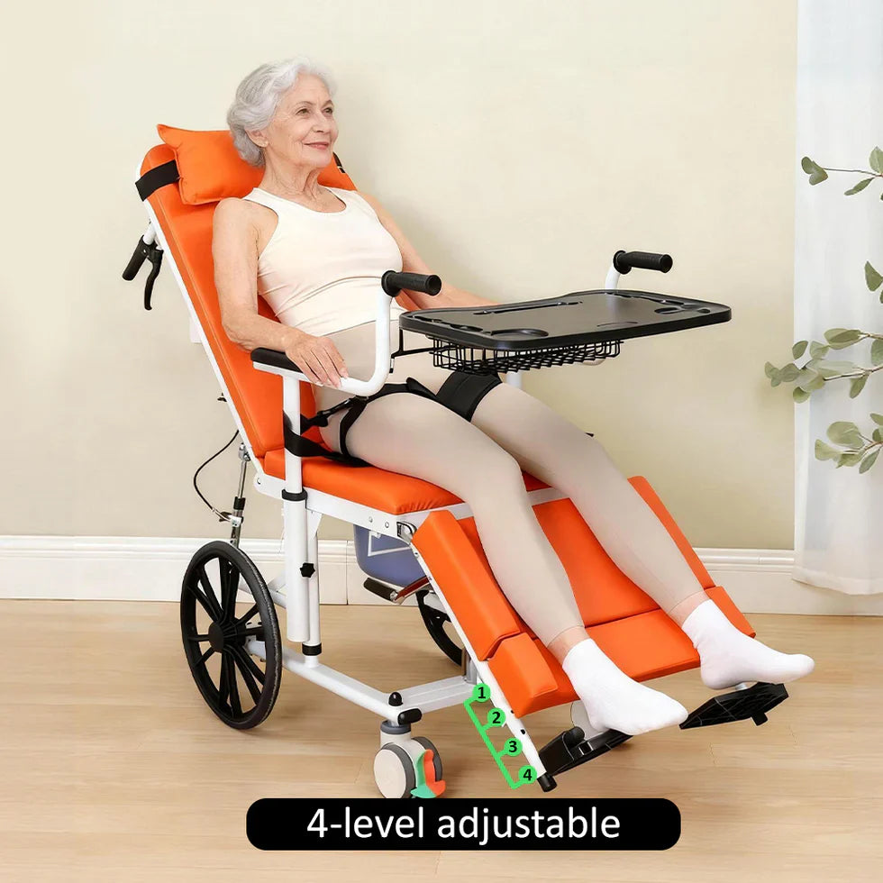 Livara Adjustable Hydraulic Transfer Chair - Home Care, Reclining Backrest, Detachable Armrests