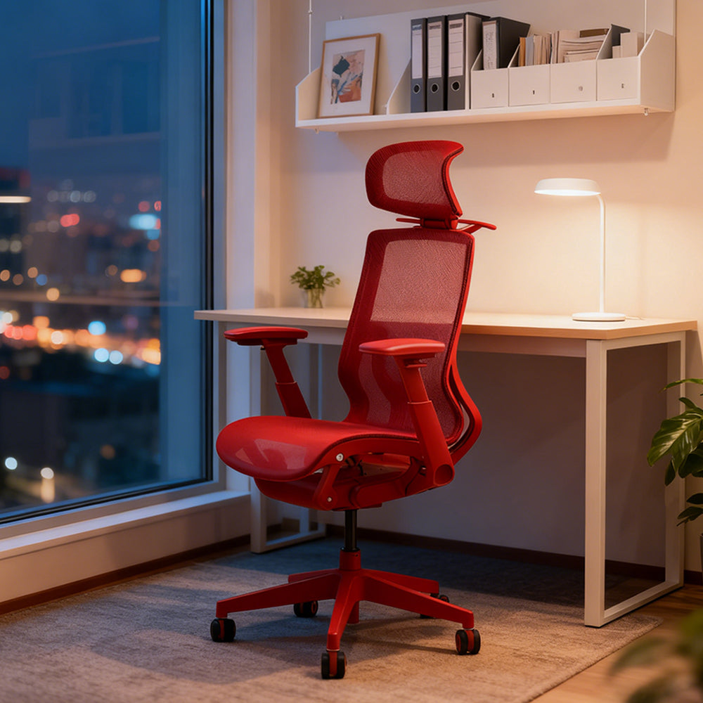 Livara Ventilated Mesh Office Chair - Home Office, Curved Back, Twilight Red Finish