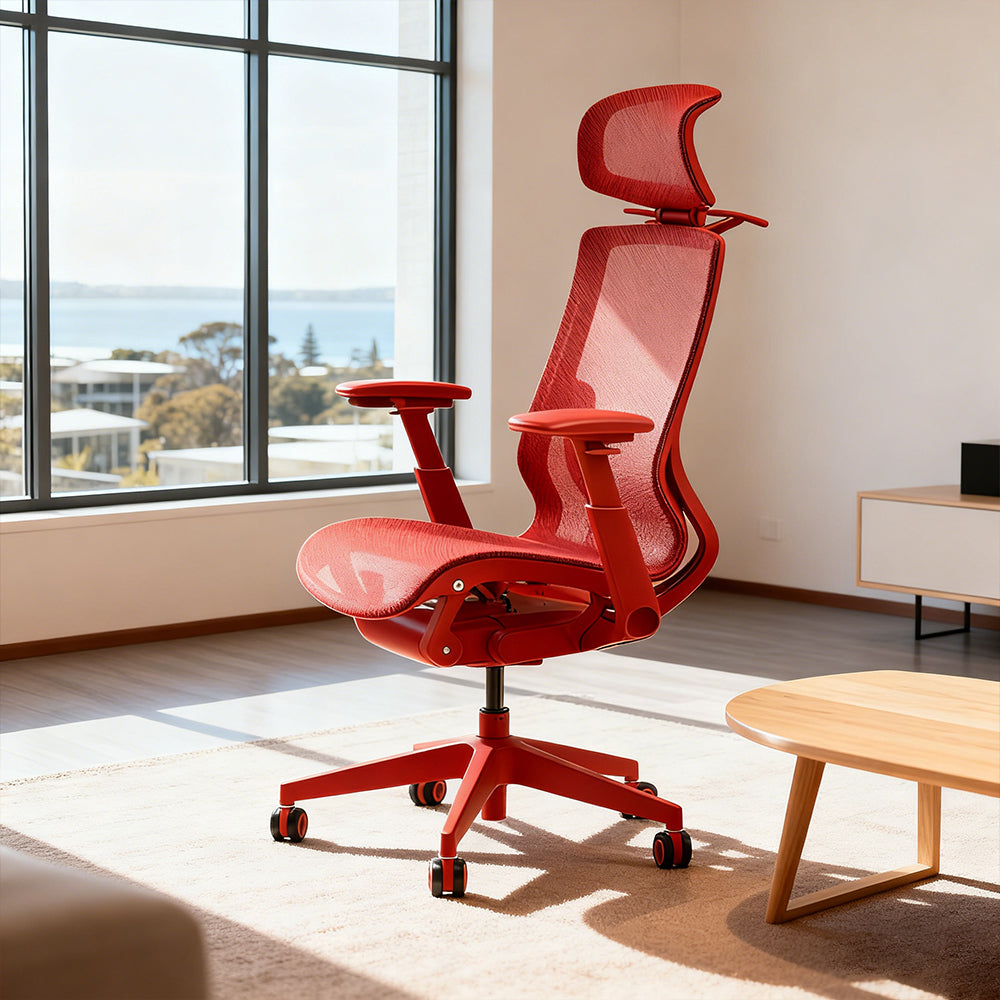 Livara Ventilated Mesh Office Chair - Home Office, Curved Back, Twilight Red Finish