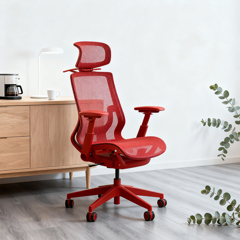 Livara Ventilated Mesh Office Chair - Home Office, Curved Back, Twilight Red Finish