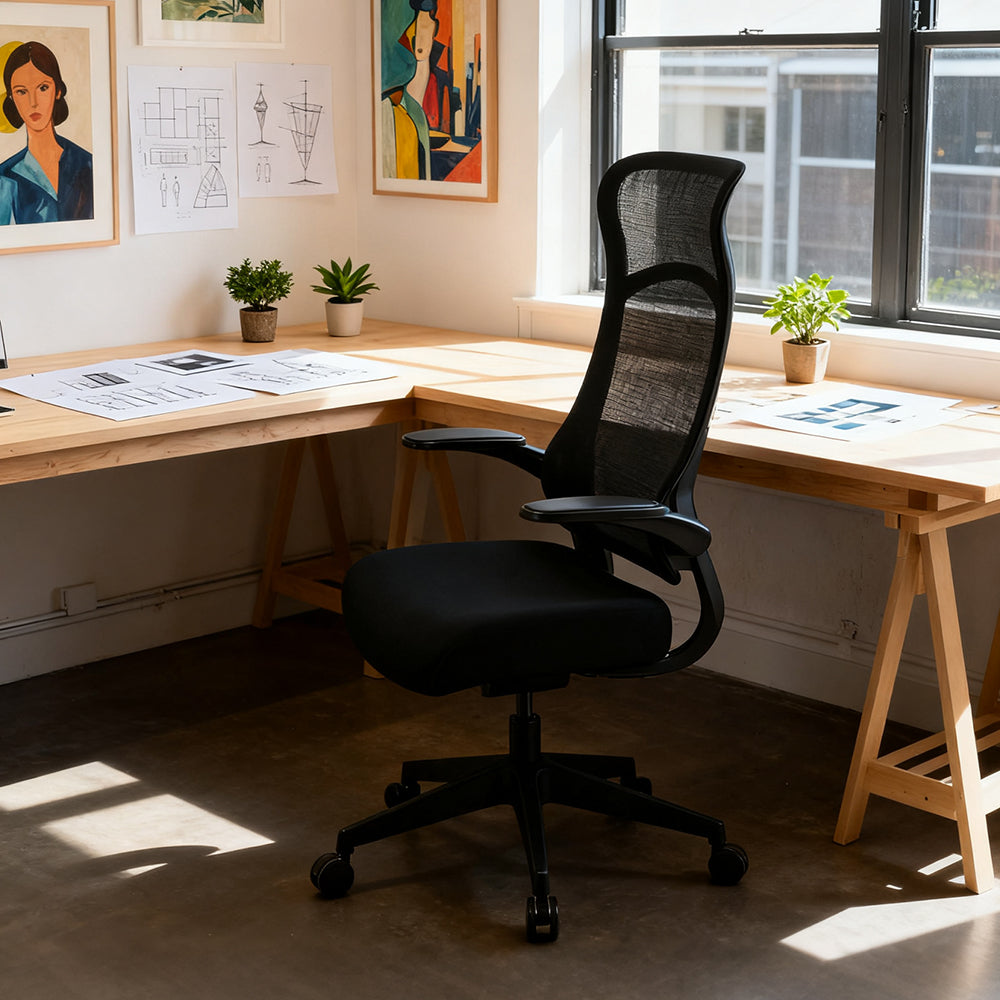 Livara High-Back Mesh Office Chair - Home Office, Fabric Seat, Ergonomic Support