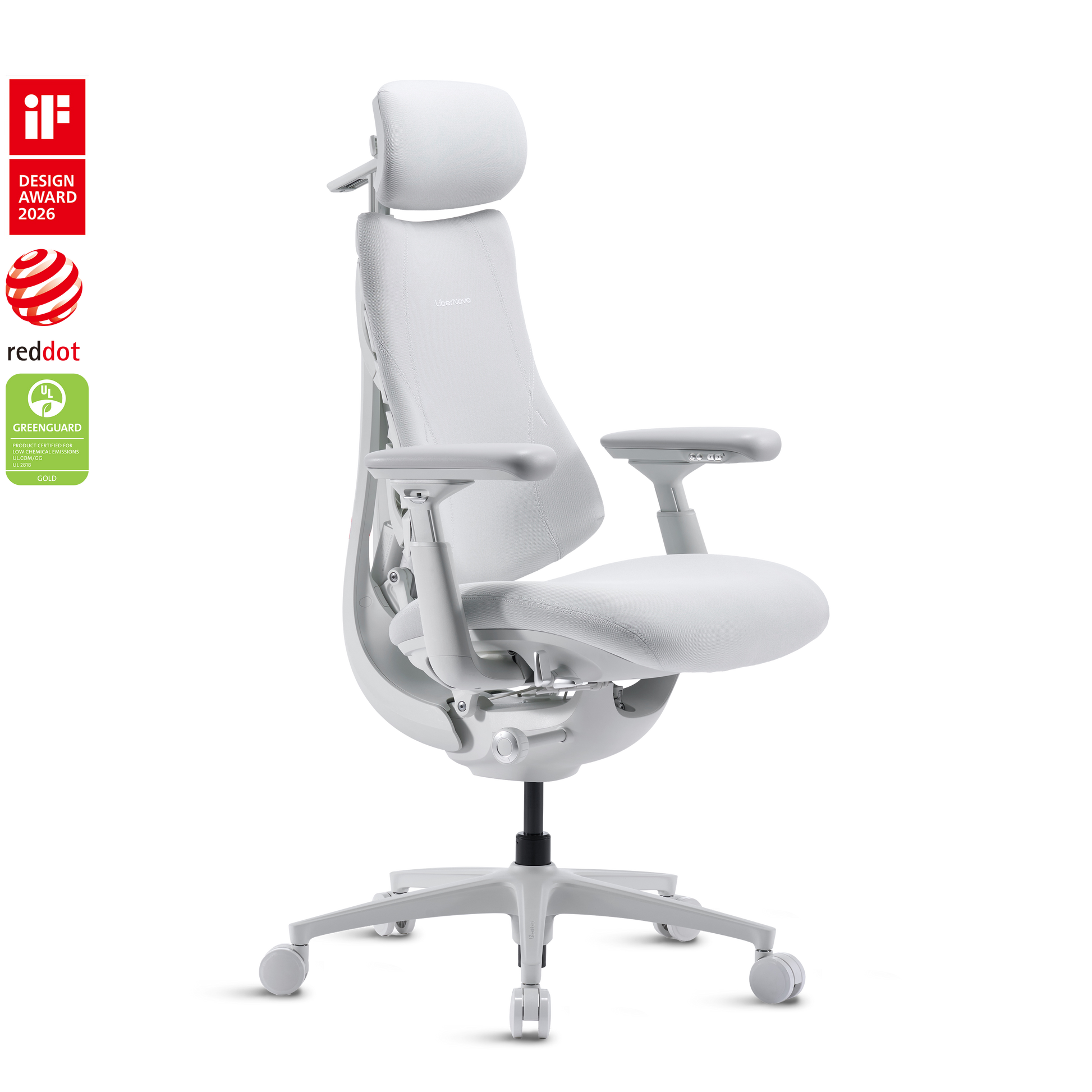 LiberNovo Omni Pro ergonomic chair in Ash White, angled view