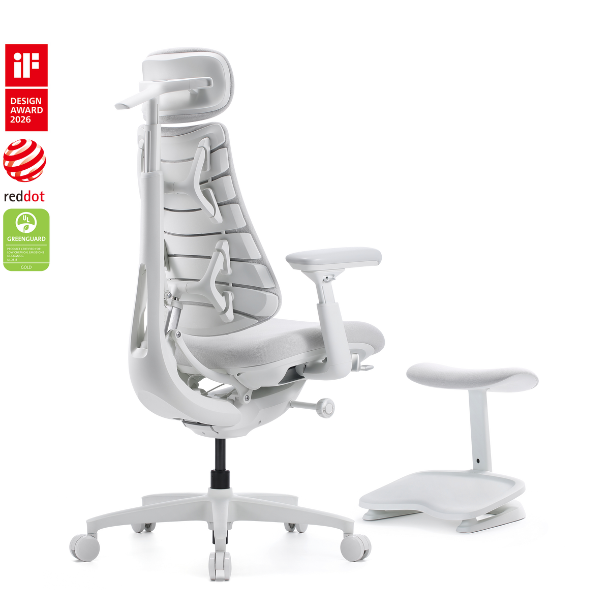 LiberNovo Omni Gen chair with StepSync footrest in Glacier, reclined