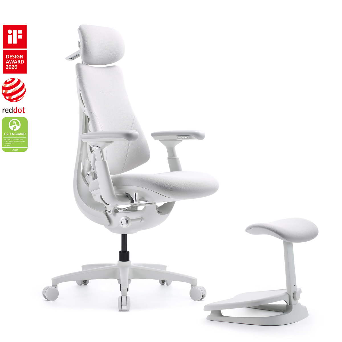 LiberNovo Omni Gen chair with StepSync footrest in Glacier