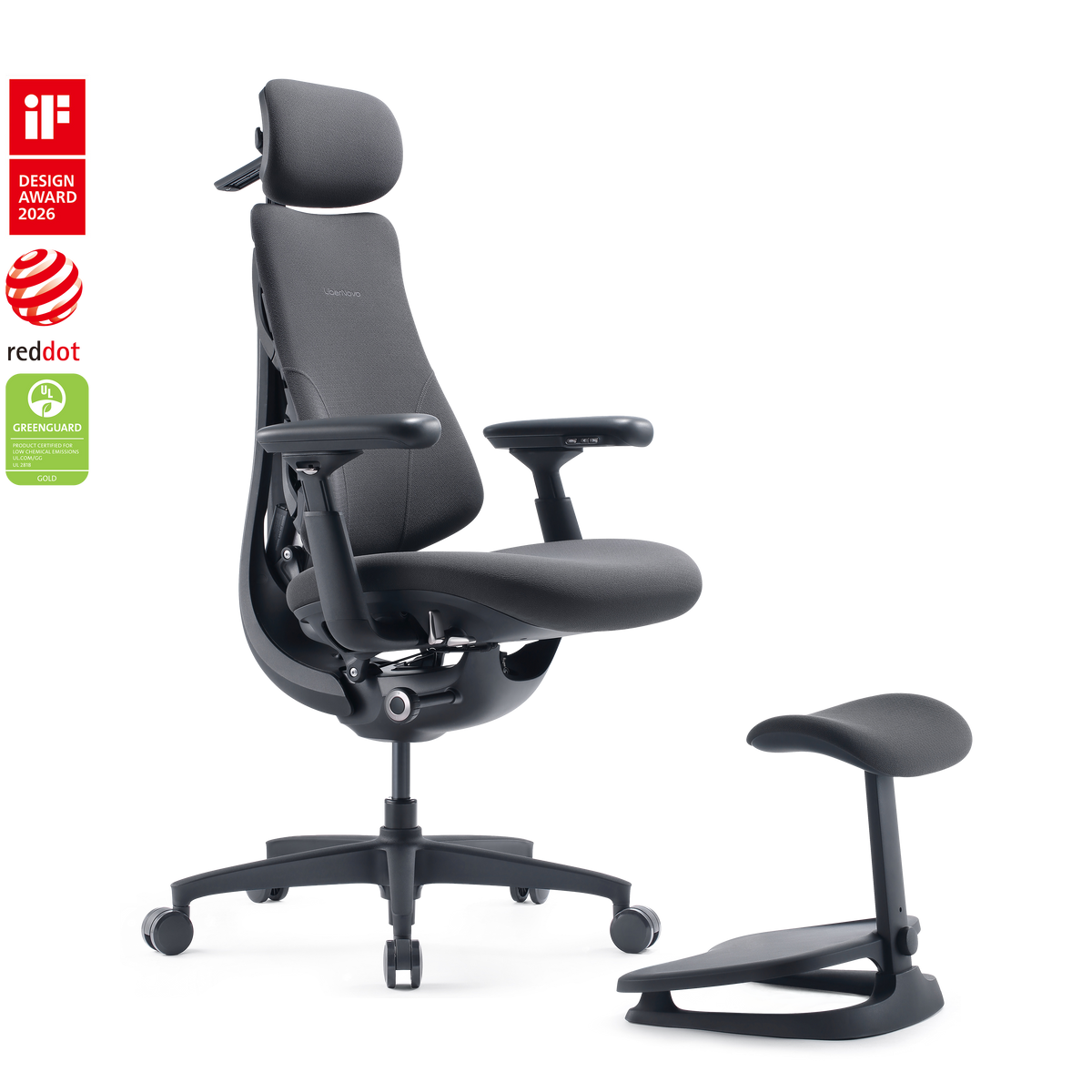 LiberNovo Omni Gen chair with StepSync footrest in Graphite
