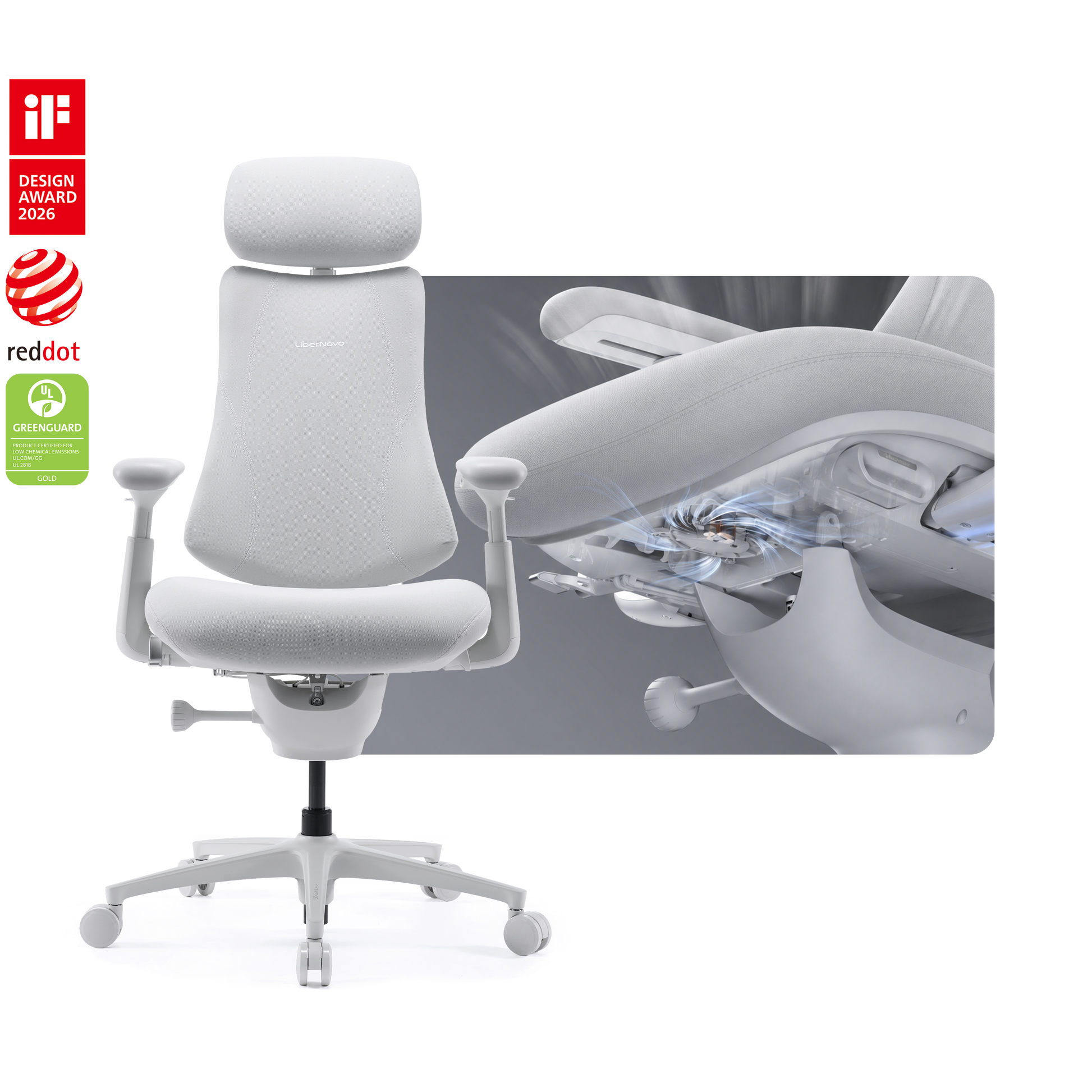 LiberNovo Omni Pro ergonomic chair in Ash White