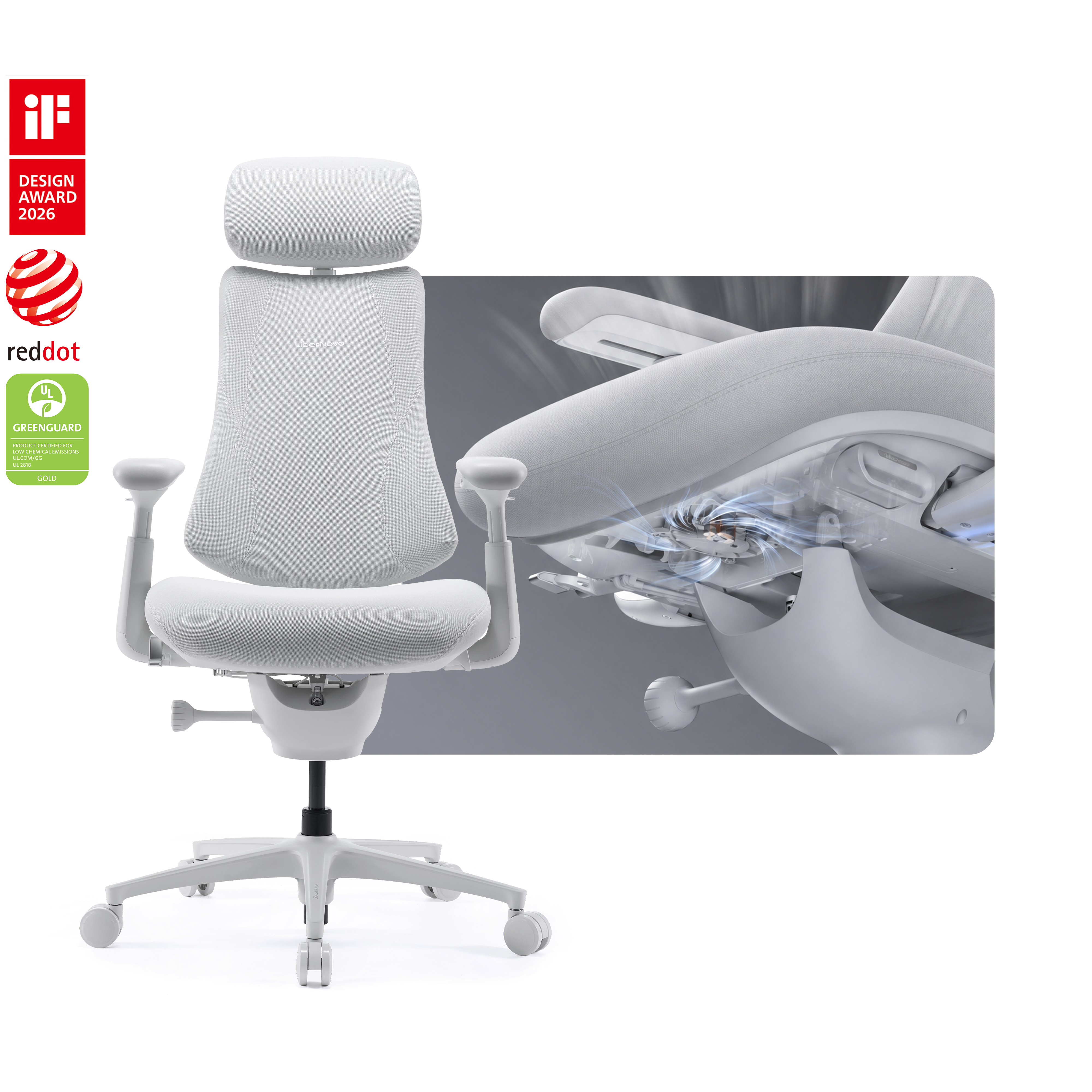 LiberNovo Omni Pro ergonomic chair in Ash White