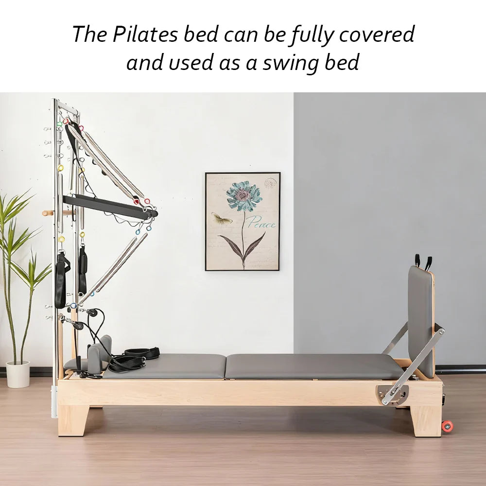 Livara Professional Rubberwood Pilates Reformer + Tower - Home Studio, 14-Spring System