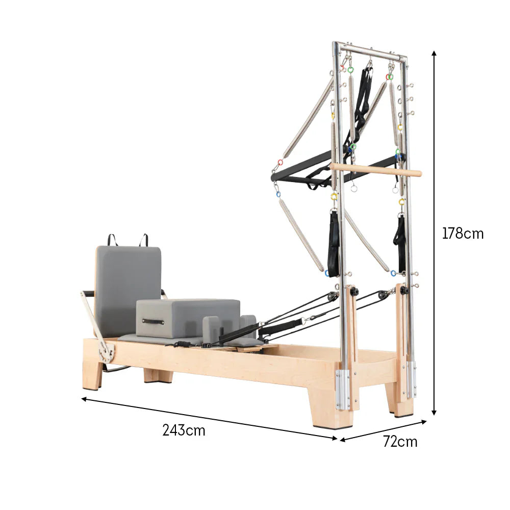 Livara Professional Rubberwood Pilates Reformer + Tower - Home Studio, 14-Spring System